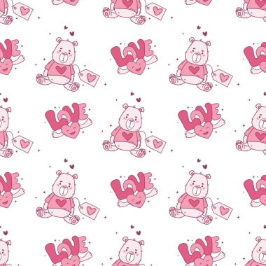 Sevgililer Günü Kusursuz Düzen. Kalp ve Aşk Mektubu Özgeçmişi olan sevimli pembe oyuncak ayı. Tekrarlayan Romantik El Çizimi