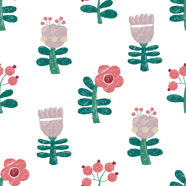 Pastel Çiçeksiz Desen. Çiçek ve Çilek Arkaplanlı El Çizimi Süslemesi