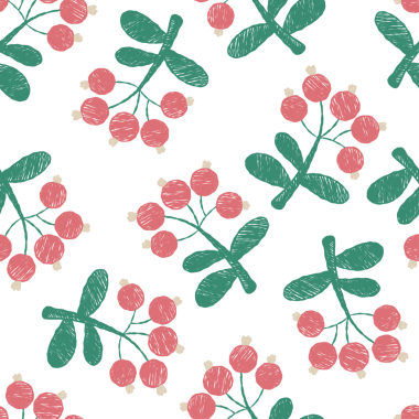 Kusursuz Çiçeksiz Boya Şablonu. Kırmızı böğürtlenli arka plan. İlkel El Çizimi Karalama Süslemesi