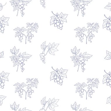 Kusursuz Currant Deseni ana hatlarıyla. Beyaz Arkaplanda Yaprakları Olan Yaz Böğürtlenleri. Çizgi Sanatı Elle Çizilmiş Vektör İllüstrasyonu Yapay Zeka Değil