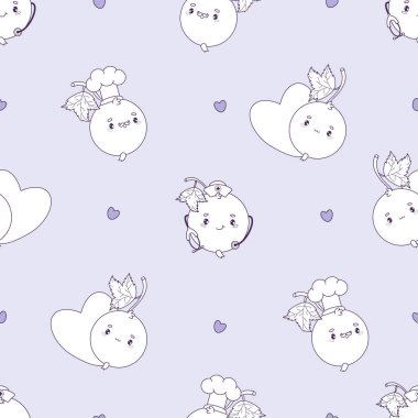 Taslak Şirin Frenk üzümü Karakteri Kusursuz Şablon. Stetoskoplu komik maskotlu hemşire, Kalp Sevgilisi ve Açık Mor Arkaplan Şefi. Çizgi çizme, boyama. Vektör illüstrasyonu