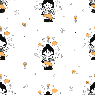 Kusursuz Desensiz İş Kadını Tutma Kutusu Arkaplanı. Çizgi çizimi Doodle. Yeni iş ve kariyer fırsatı