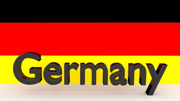 Escribir Alemania hecha frente a una bandera alemana Imagen de stock