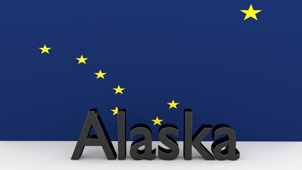 美国国务院阿拉斯加，在国旗前的金属名称 — 图库照片