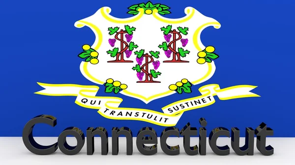 Oss påstå Connecticut, metall namn framför flagga — Stockfoto