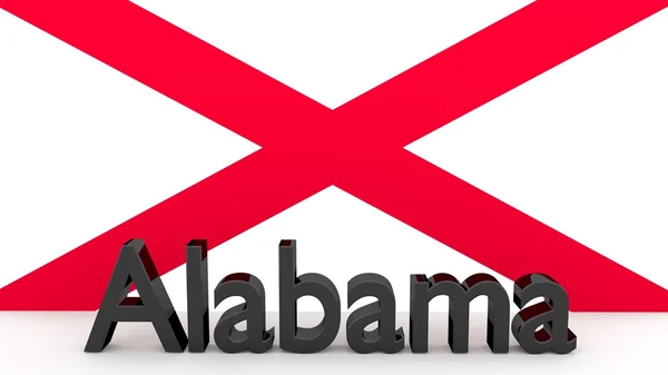 US state Alabama, metal name in front of flag — Stock Photo, Image