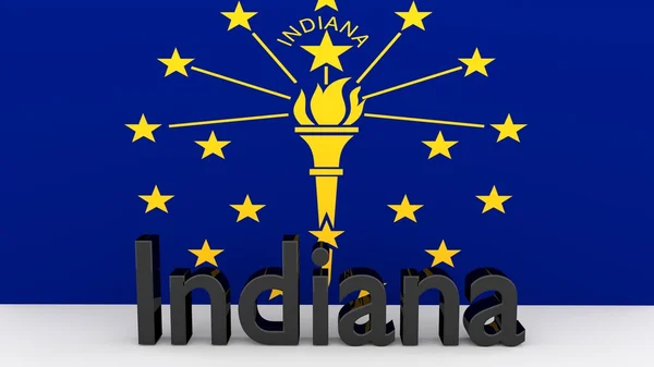 Estado americano Indiana, nome de metal na frente da bandeira — Fotografia de Stock