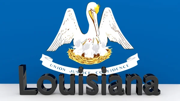 Oss staten Louisiana, metall namn framför flagga — Stockfoto