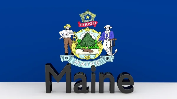 Oss staten Maine, metall namn framför flagga — Stockfoto