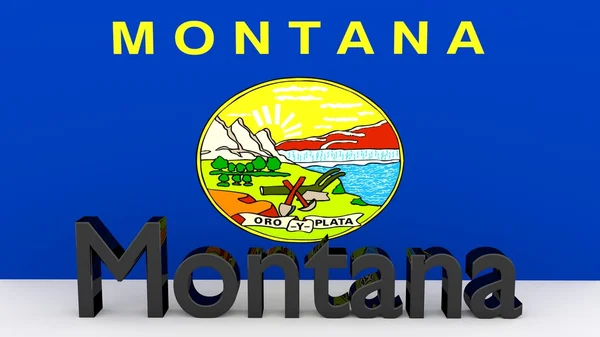 Estados Unidos Montana, nombre de metal frente a la bandera —  Fotos de Stock