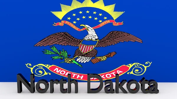 Estados Unidos Dakota do Norte, nome de metal na frente da bandeira — Fotografia de Stock