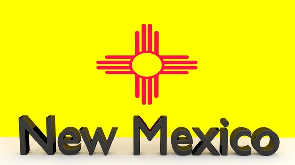 我们州新墨西哥州在国旗前的金属名称 — 图库照片