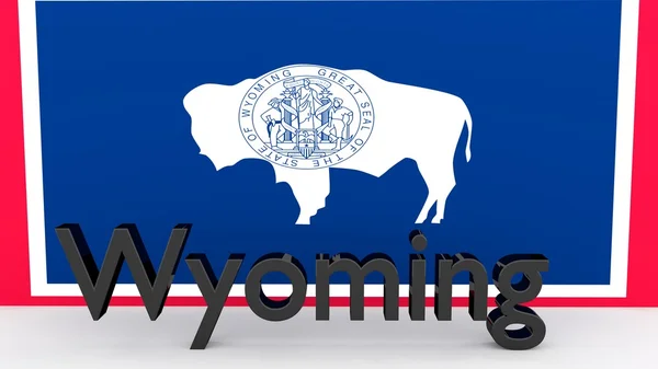 Estados Unidos Wyoming, nombre de metal en frente de la bandera —  Fotos de Stock