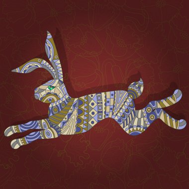 İllüstrasyon koyu bir çiçek arka plan üzerinde soyut tavşan ile