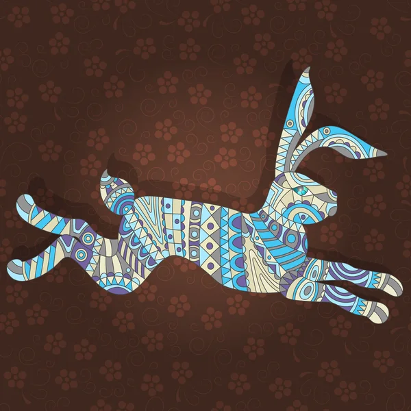 Ilustración con conejo abstracto sobre fondo floral oscuro — Vector de stock