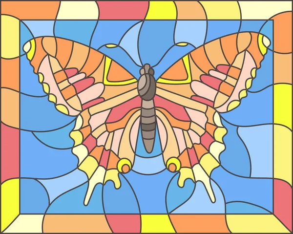 Εικονογράφηση στο λεκιασμένο γυαλί στυλ με πολύχρωμο πεταλούδα — Διανυσματικό Αρχείο