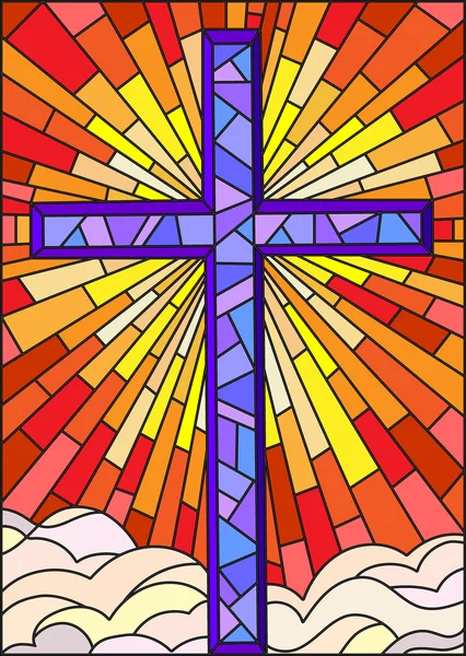 Illustration in stained glass style to cross on a background of sky and clouds — Stock Vector