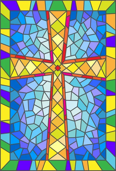 Illustration im Glasmalereistil mit Kreuz — Stockvektor
