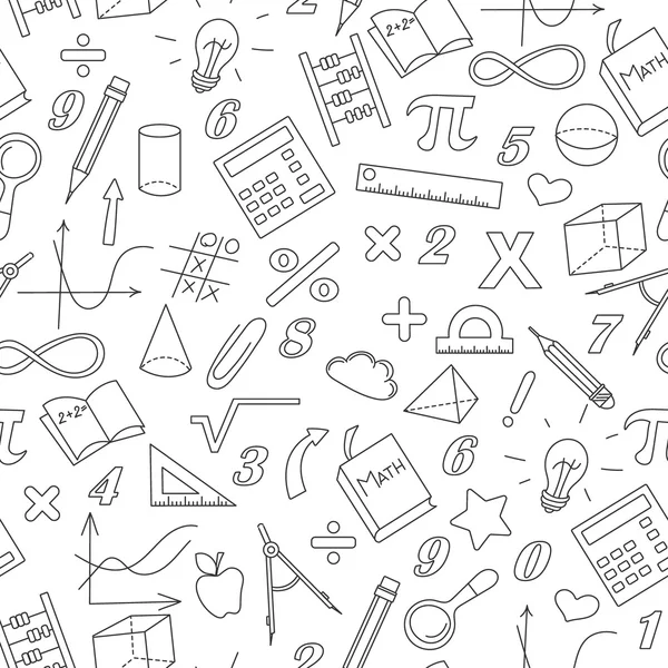 Matematik ve öğrenme, beyaz bir arka plan üzerinde koyu kontur konulu basit simgeler ile sorunsuz arka plan