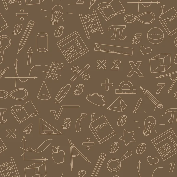 Bezszwowe tło z prostych ikon na temat matematyki i nauki, Sepia — Wektor stockowy