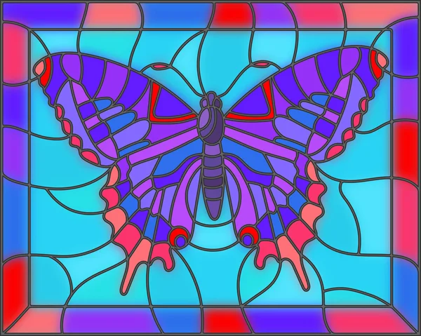 Illustration in stained glass style with colorful butterfly — Stock Vector