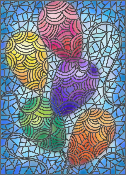Illustration en verre teinté avec ballons lumineux colorés contre le ciel — Image vectorielle