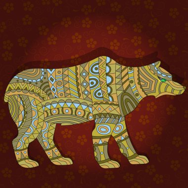 İllüstrasyon koyu bir çiçek arka plan üzerinde soyut ayı ile