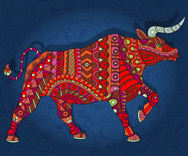 İllüstrasyon koyu bir çiçek arka plan üzerinde soyut boğa ile