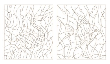 Vitray akvaryum balık ile kontur çizimleri, akvaryum balığı ve scalars ayarla