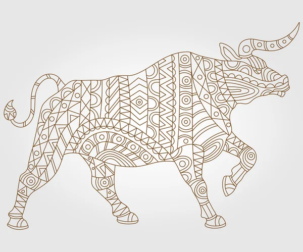 Контурная иллюстрация с абстрактным быком, темный контур на светлом фоне — стоковый вектор