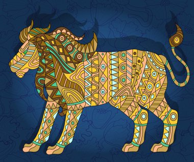 İllüstrasyon koyu bir çiçek arka plan üzerinde soyut aslan ile