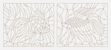 Vitray akvaryum ile kontur çizimleri balık ayarla