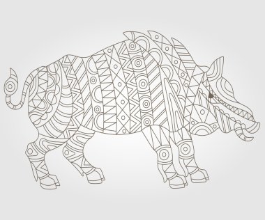 Beyaz zemin üzerinde bir yaban domuzu soyut kontur çizimi