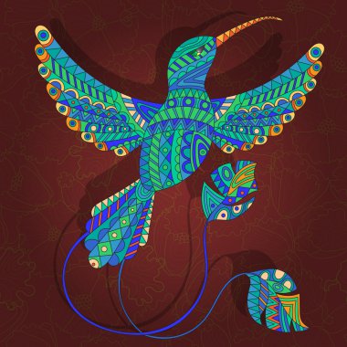 Çiçek karanlık bir arka plan üzerinde sinek kuşu soyut resim