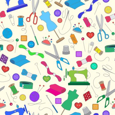 Dikişsiz desen iğne işi temanın ve açık renkli dikiş, basit renk simgeleri