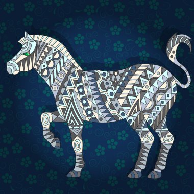 İllüstrasyon koyu bir çiçek arka plan üzerinde soyut Zebra ile