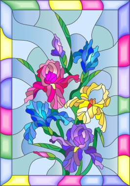 Çiçekler, vitray stiliyle çizimde tomurcukları ve in iris bırakır