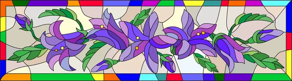 Illustration in stained glass style with flowers, buds and leaves of bluebells flowers — Stock Vector