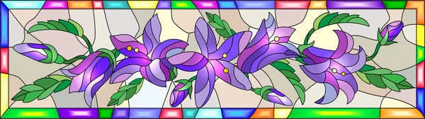 Illustratie in gebrandschilderd glas stijl met bloemen, knoppen en bladeren van bluebells bloemen — Stockvector