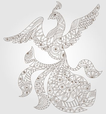 Soyut tavus kuşu, hafif bir arka plan üzerinde koyu anahat kontur çizimi