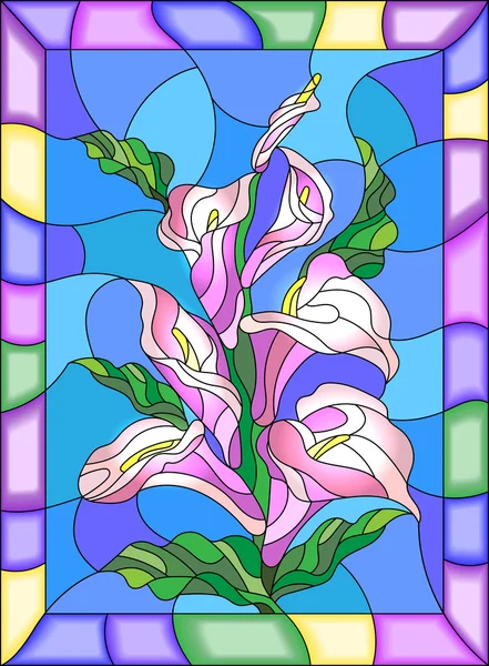 Ilustración en estilo vitral con flores, brotes y hojas de flor de Calla — Vector de stock