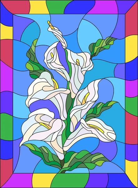 Ilustración en estilo vitral con flores, brotes y hojas de flor de Calla — Vector de stock
