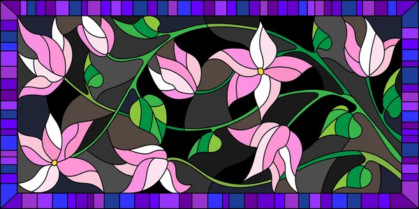 Ilustración en estilo vitral, la rama con flores sobre un fondo oscuro — Vector de stock