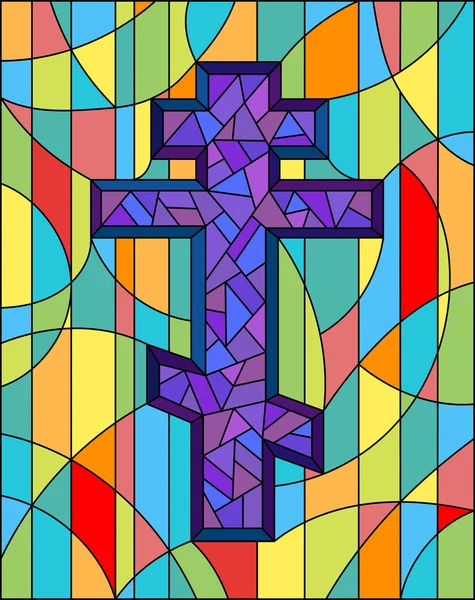 Illustration in stained glass style with a cross — Stock Vector