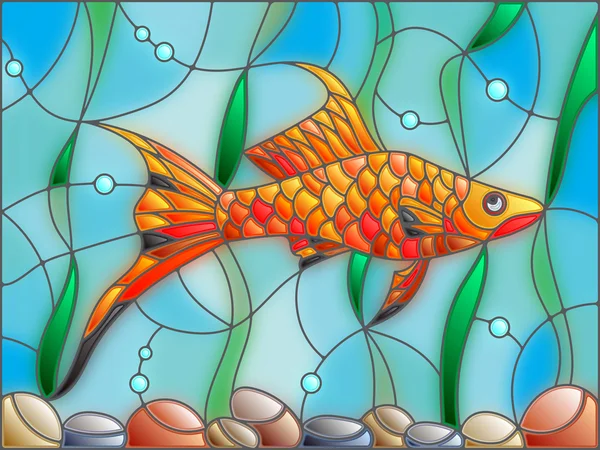 Ilustracja w stylu witrażu z Hellera ryba na tle wody i alg — Wektor stockowy