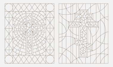 Hıristiyan çapraz ile kontur illüstrasyonlar ayarla