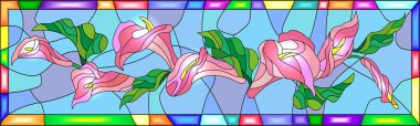 Illustration in stained glass style with flowers, buds and leaves of  Calla flower clipart