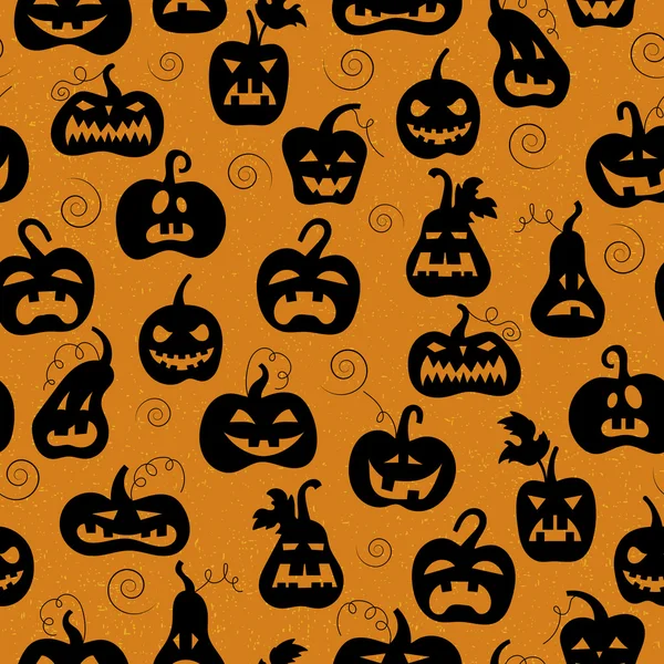 Modèle sans couture sur le thème de l'Halloween, différentes formes citrouille sombre sur fond orange — Image vectorielle