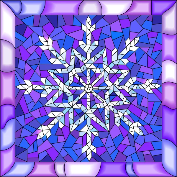 Ilustración en estilo vitral con copo de nieve en colores azules — Vector de stock