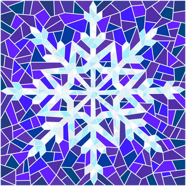 Ilustración en estilo vitral con copo de nieve en colores azules — Vector de stock